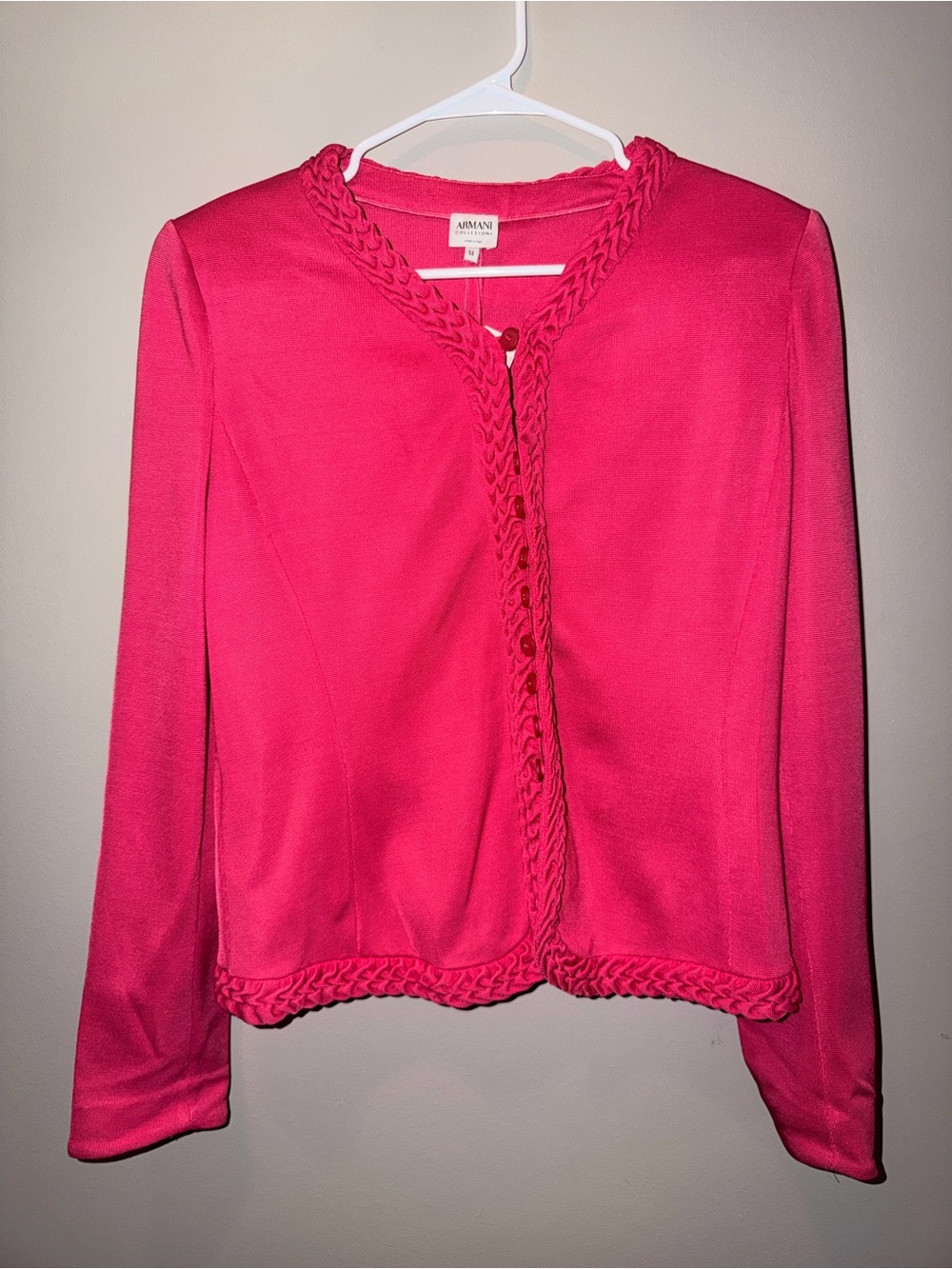 Armani Collezioni Hot Pink size 14 Braided Trim button Cardigan jacket